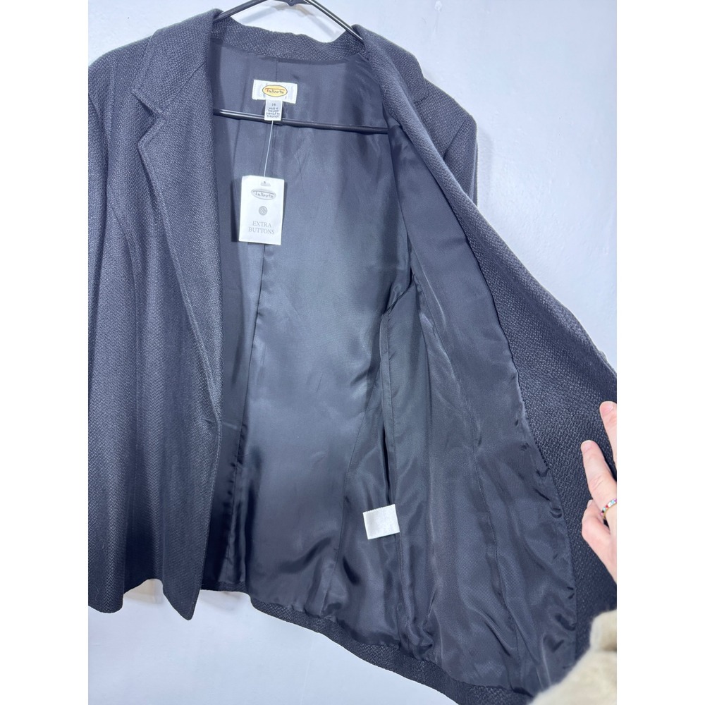 Vintage Talbots Black Linen Blend Blazer Sz 12 Single Breasted Y2K Career Jacket - Picture 8 of 16